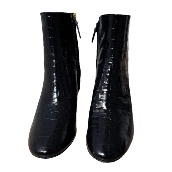 Tory Burch  Brooke Size 8 70 MM Leather Booties Croc Embossed Perfect Black $498 - Picture 3 of 14